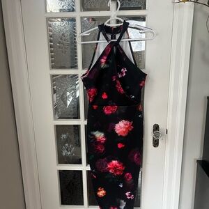 Lipsy Black Floral Midi Dress | Formal Wear | Size 10